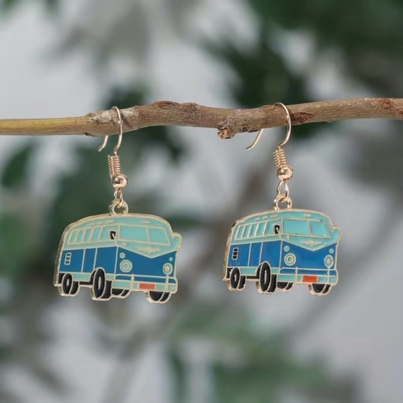New Cartoon Enamel Retro Bus, Motorcycle, Roller Skates, Graduation Cap Earrings - Picture 4 of 14
